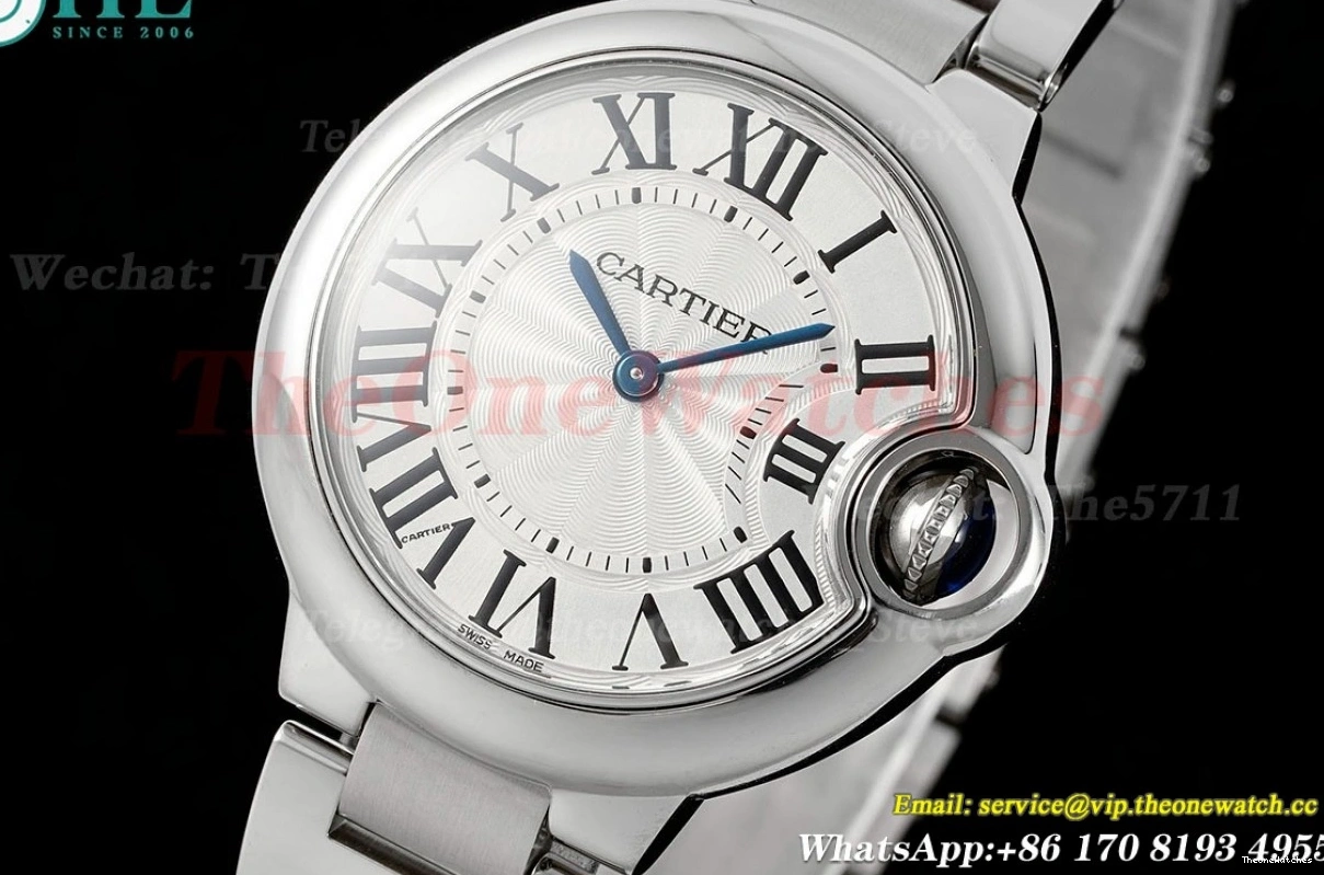 White Dial AF SS Bleu SS Cartier Ballon De Quartz 33mm 0327